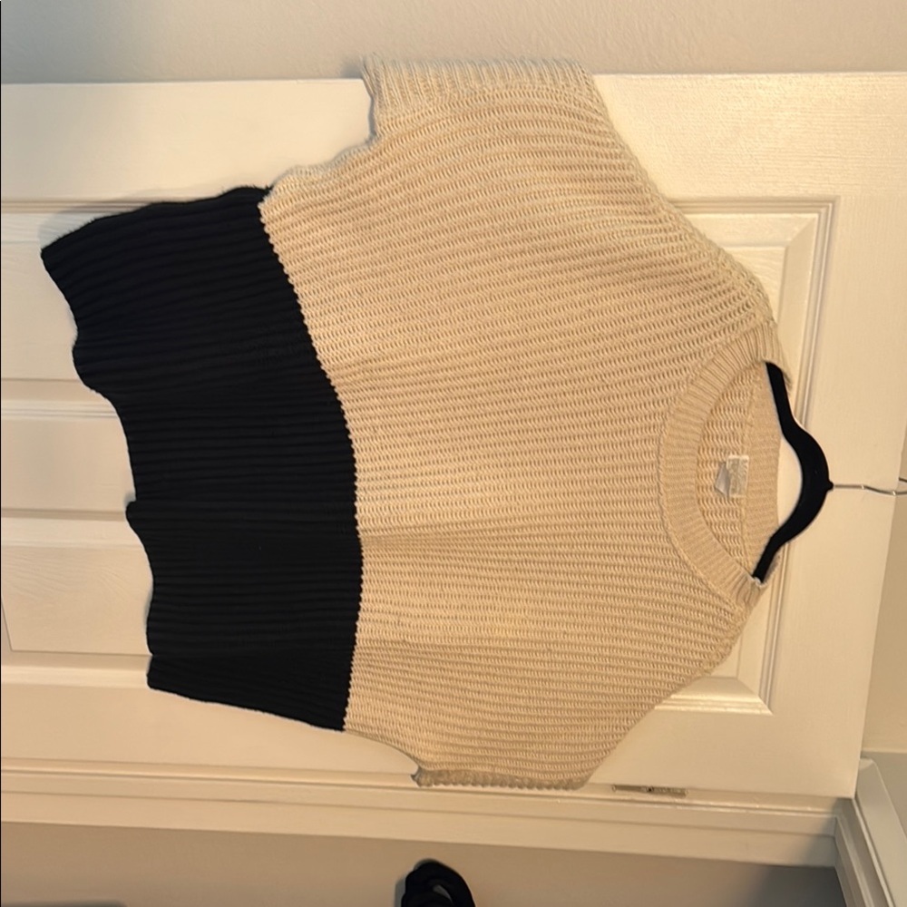 Moda International vintage Cream and Black Ribbed Crew Neck Sweater